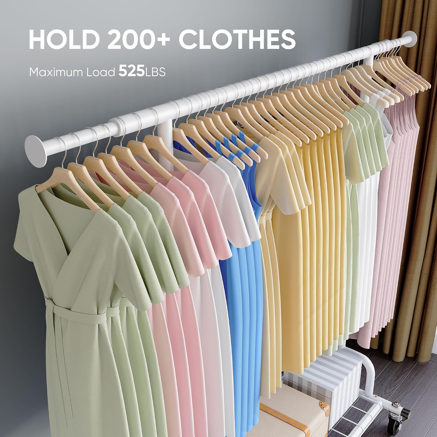 Clothing Garment Rack Capacity 525LBS Collapsible Clothes Rack | Adjustable Clothing Racks on Wheels Rolling Clothes