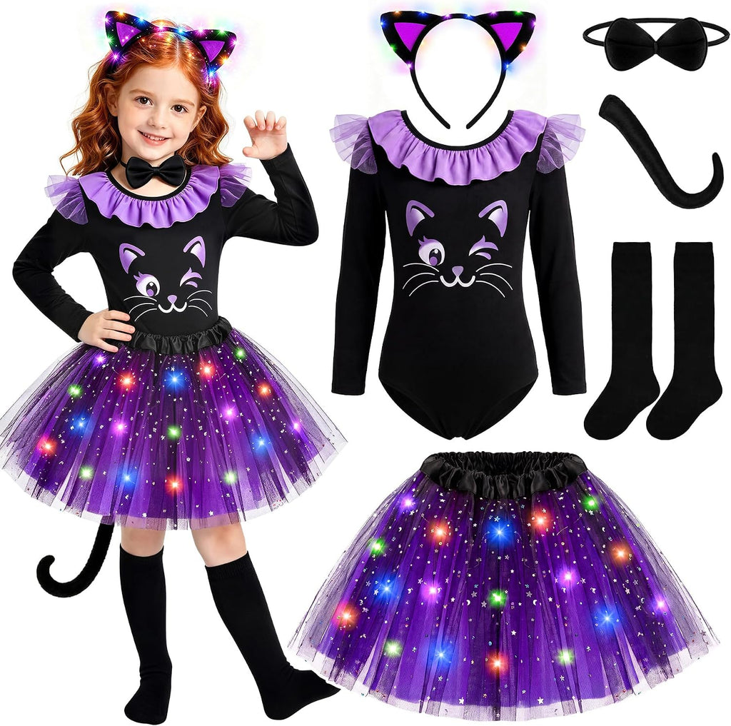 Black Cat Costume for Girls, Girls Halloween Costume Light Up Tutu Skirt