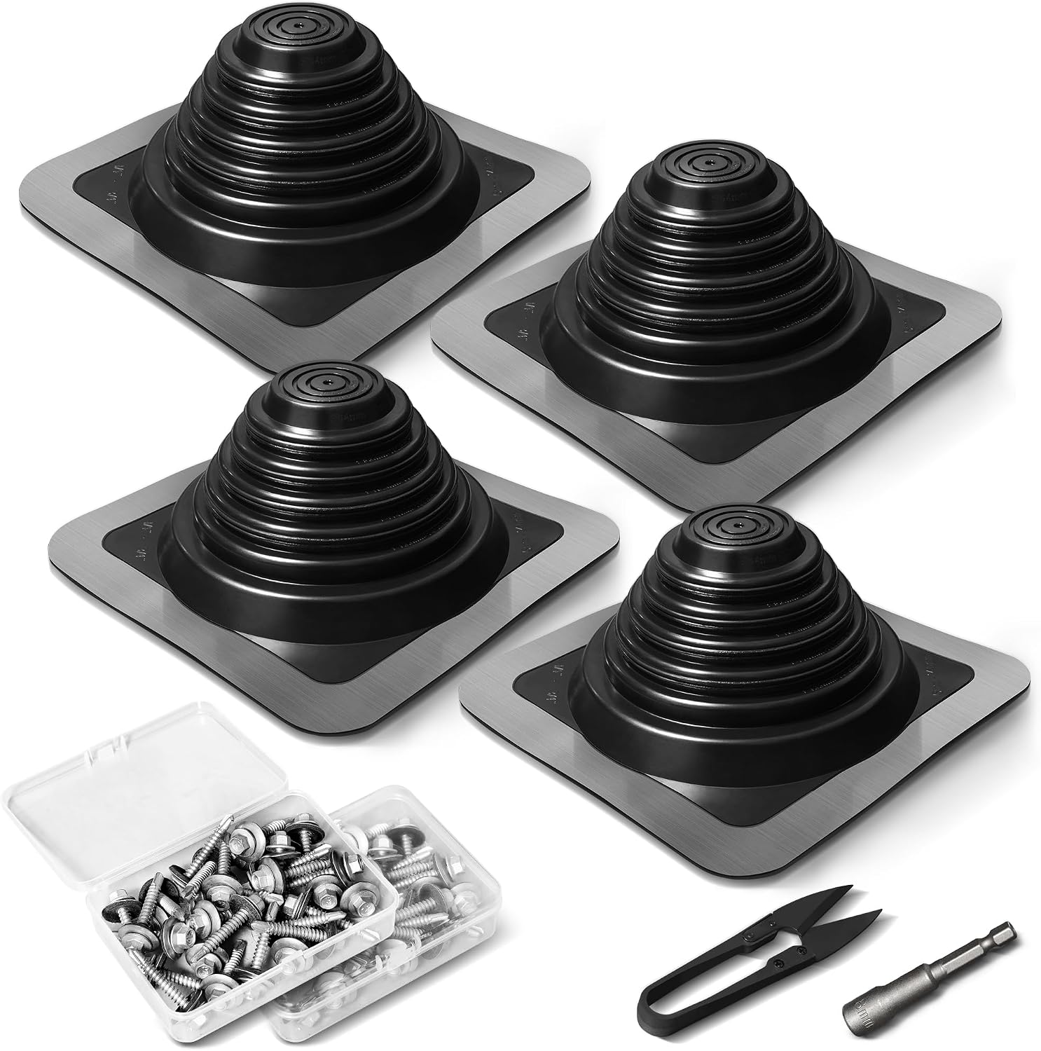 #3 Metal Roof Vents Flashing, Roofing Boots Kit for Houses Fits Pipe Od 1/4" to 5-3/4", Epdm Flexible Roof Jacks for