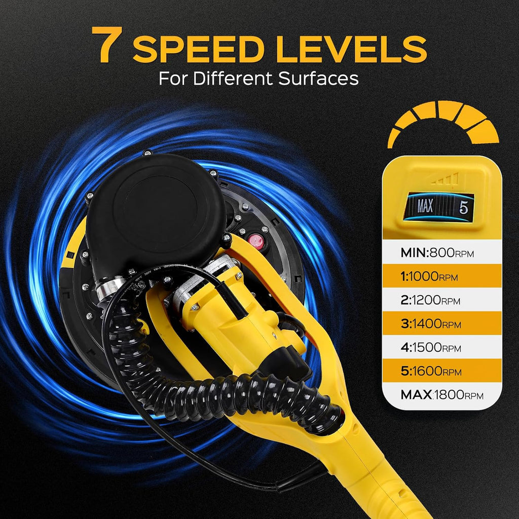 Drywall Sander Tool, KUPERIA 8.5 Amp Popcorn Ceiling Removal Tool, Yellow | 7 Variable Speed 800-1800RPM, Electric
