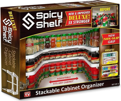 Deluxe - Expandable Spice Rack and Stackable Cabinet & Pantry Organizer (1 Set of 2 Shelves) - As seen on TV Deluxe