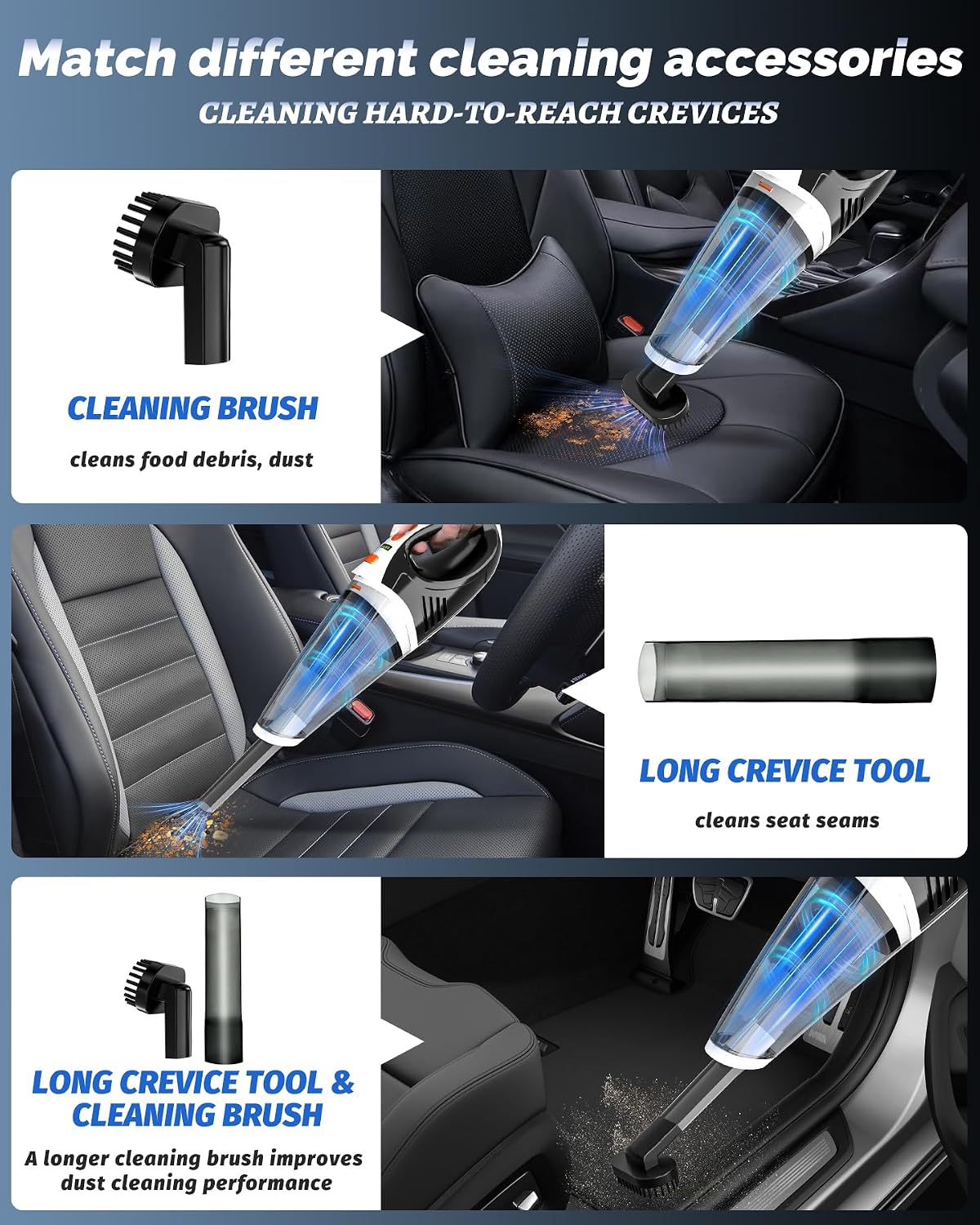 Handheld Vacuum Cordless, 2 Modes with Powerful Suction, LED Light | 4-in-1 Multiple Accessories, LED Light, Weigh