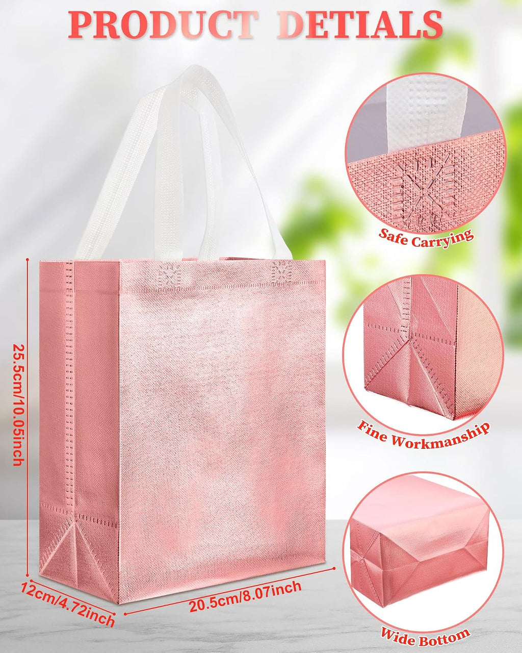 80 Pcs Reusable Gift Bags, Medium, Rose Gold