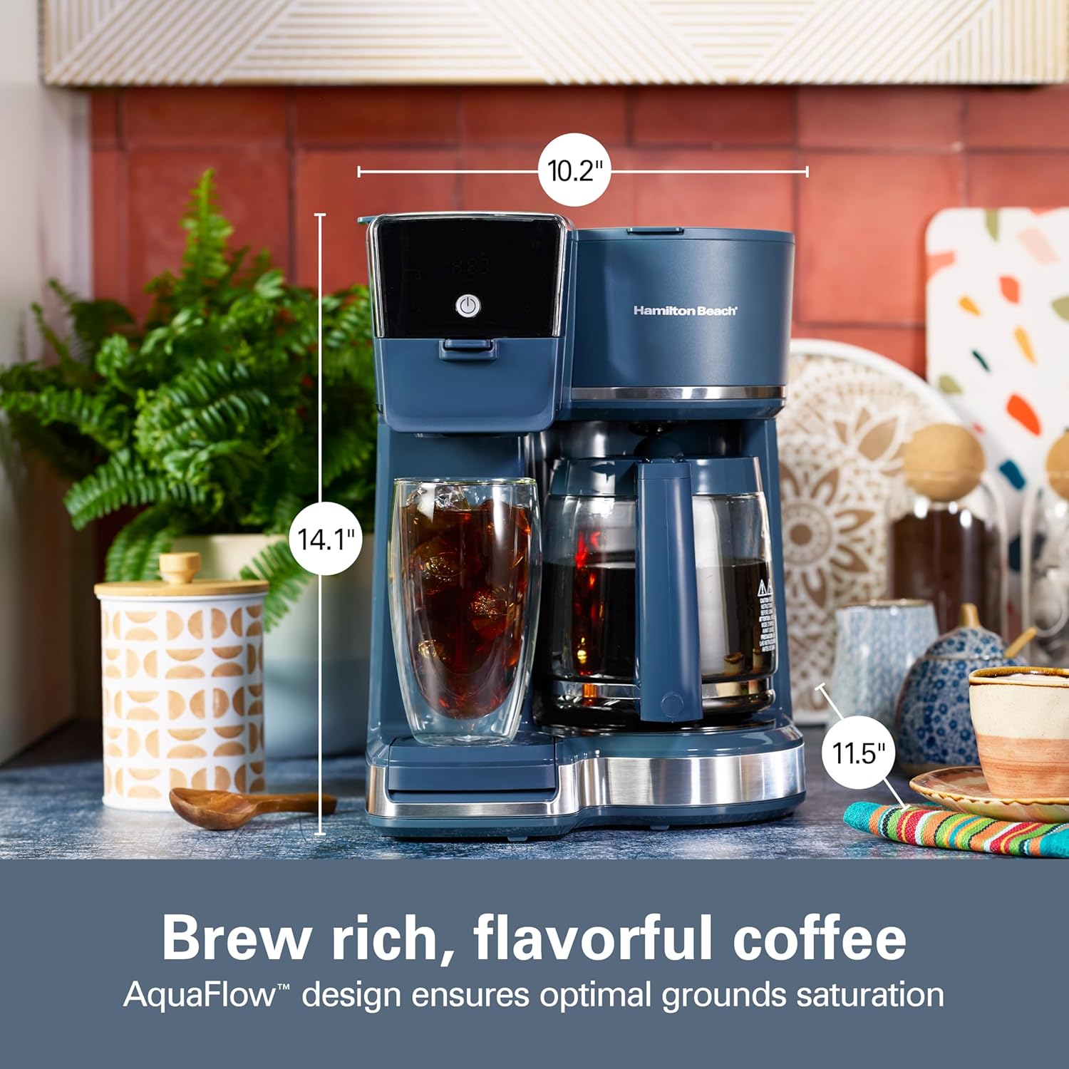 2-Way Drip Coffee Maker & Single Serve Coffee Machine | Hot & Iced Coffee Maker| 12 Cup Glass Carafe| AquaFlow
