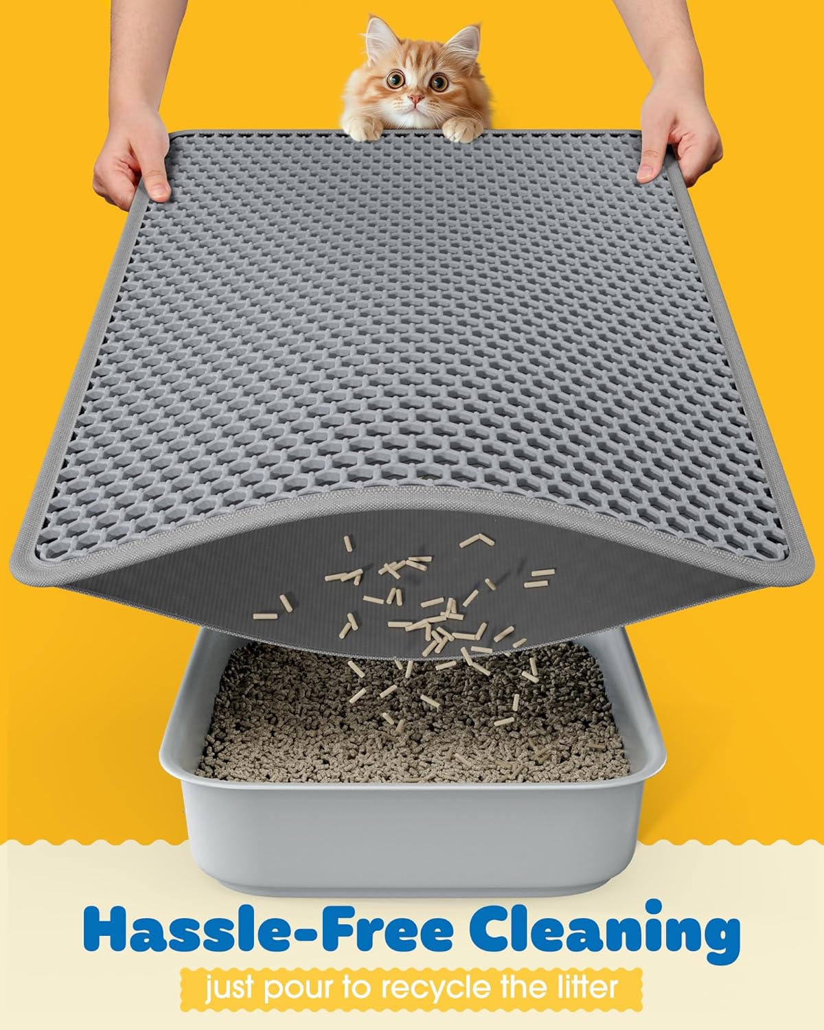 27" x 19" Cat Litter Mat - Ultra-Large Litter Box Mat with Double Layers, Urine-Proof and Non-Slip Litter Trapping