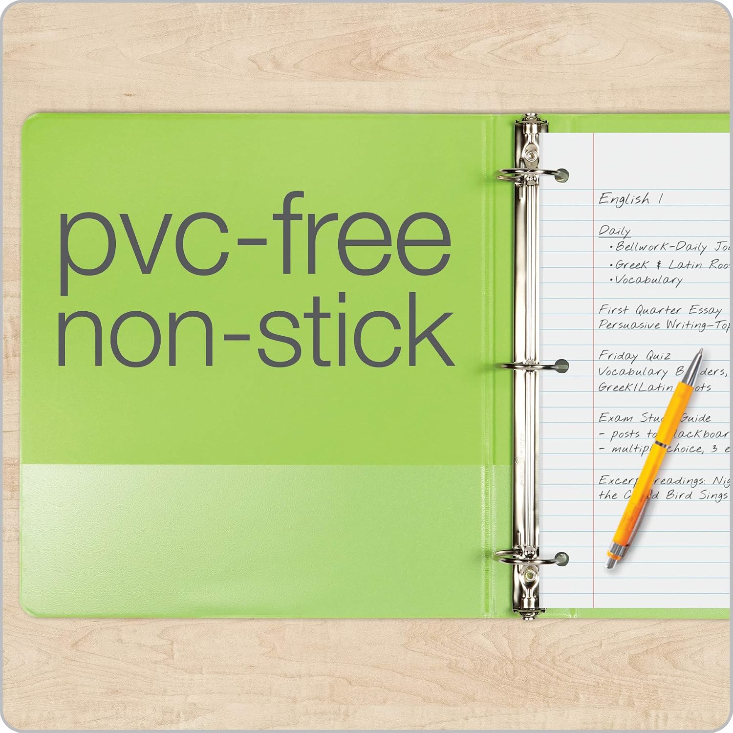 3 Ring Binders, Round Rings, Holds 350 Sheets, ClearVue Presentation View, Non-Stick, Assorted Colors (79550), 1.5