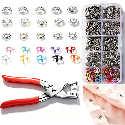 100 Sets Metal Snap Button Kit with Pliers，10 Colors 9.5MM Snap Fasteners Kit，Snaps for Fabric Fastener Pliers Press