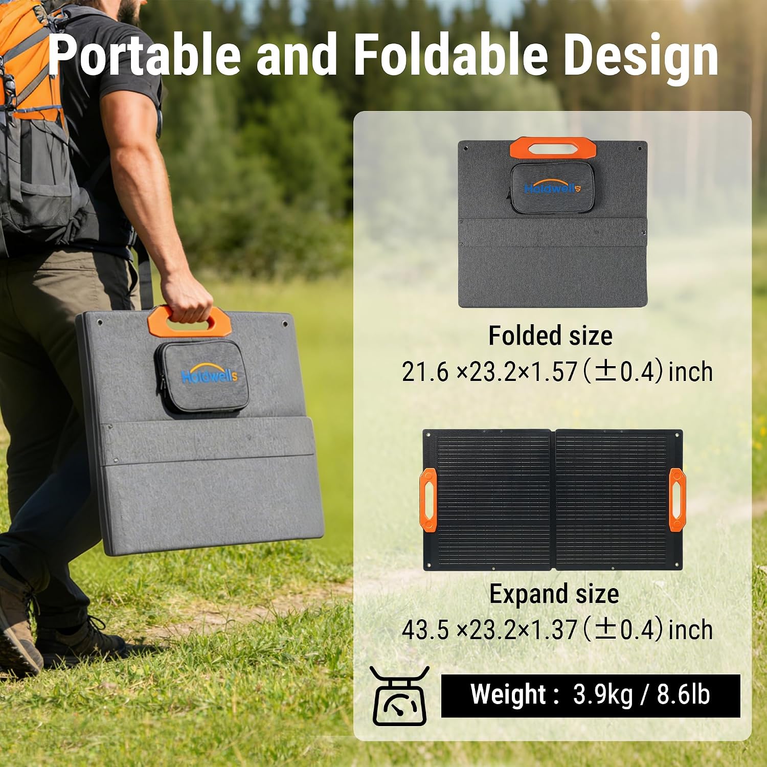 100W Portable Solar Panel for Power Station, 25% High Efficiency ETFE Foldable Solar Panel Charger, QC3.0, USB-C 66W
