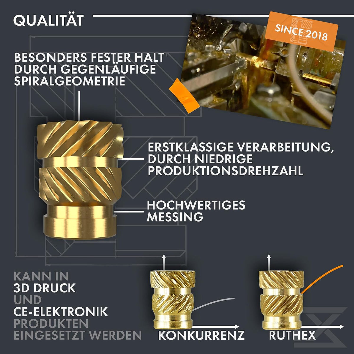ruthex #6-32 Threaded Inserts - 50 Pieces RX-6-32x7.1 Brass Heat Set Insert for Plastic Parts - Inches knurled Nuts - Insert by Heat into 3D Printing Components