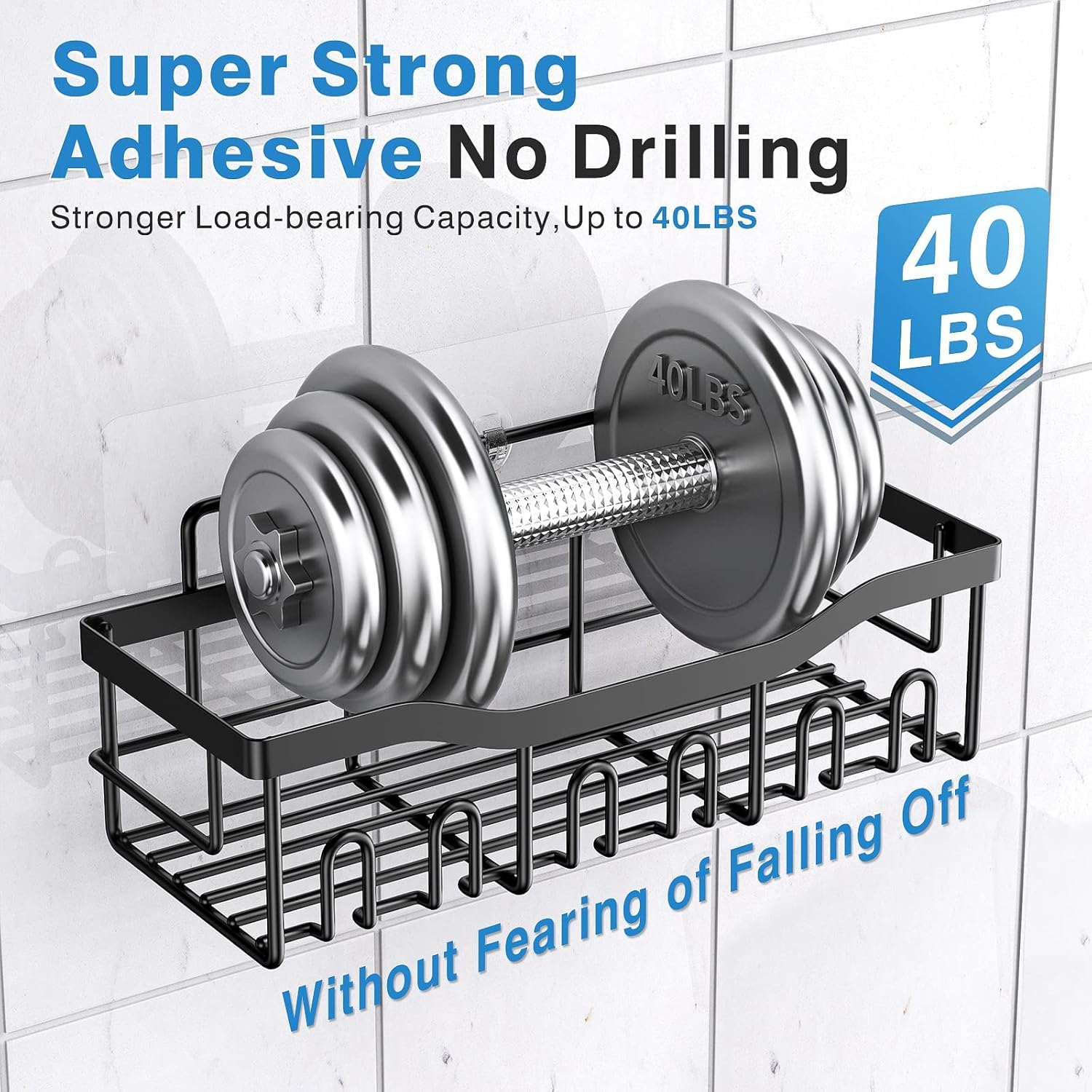 Adhesive Shower Caddy, 5 Pack Rustproof Stainless Steel Bath Organizers With Large Capacity, No Drilling Shelves for