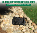 18x18in Square Ductile Iron Atrium Drain Grate and Frame for Yard