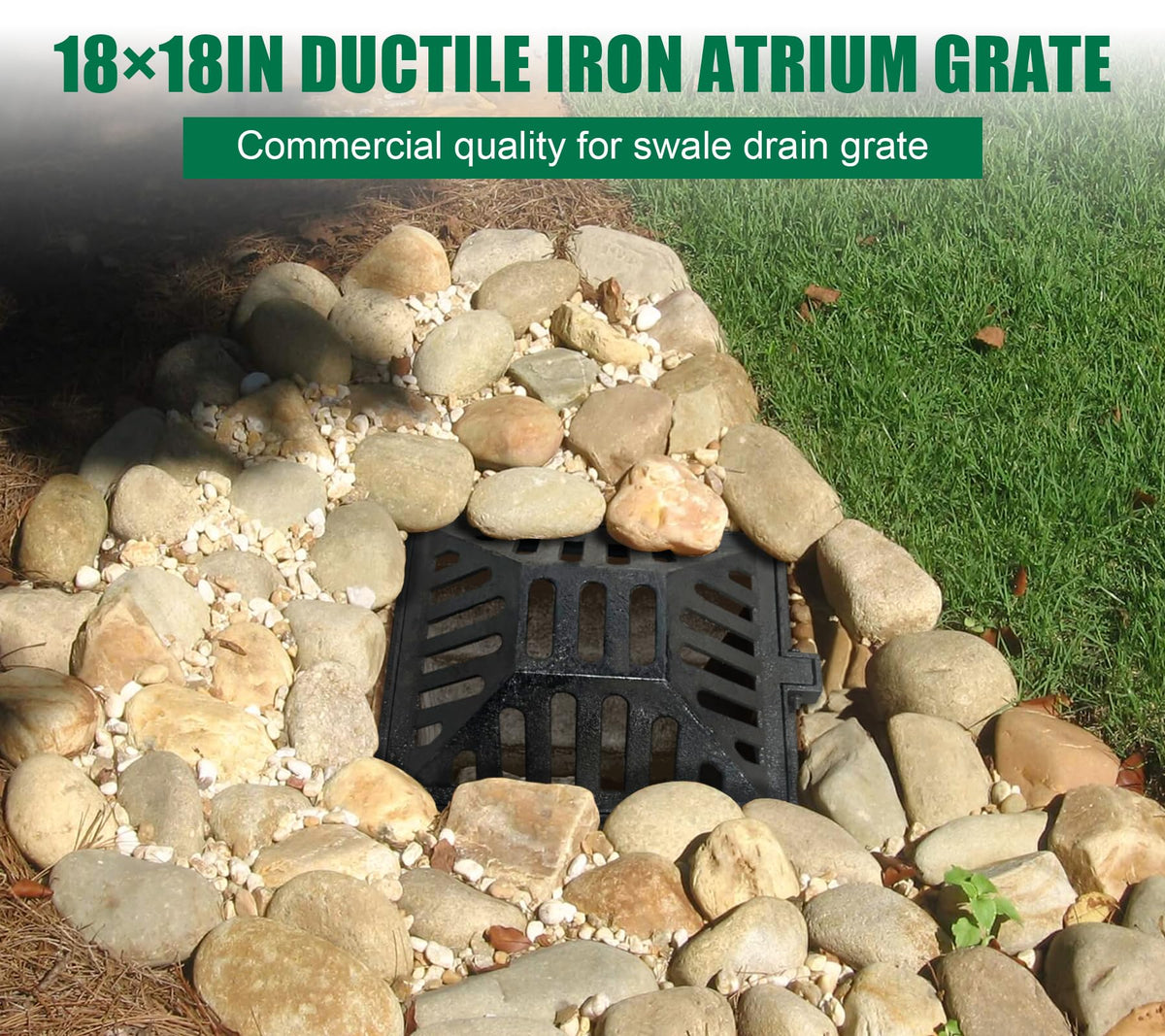 18x18in Square Ductile Iron Atrium Drain Grate and Frame for Yard