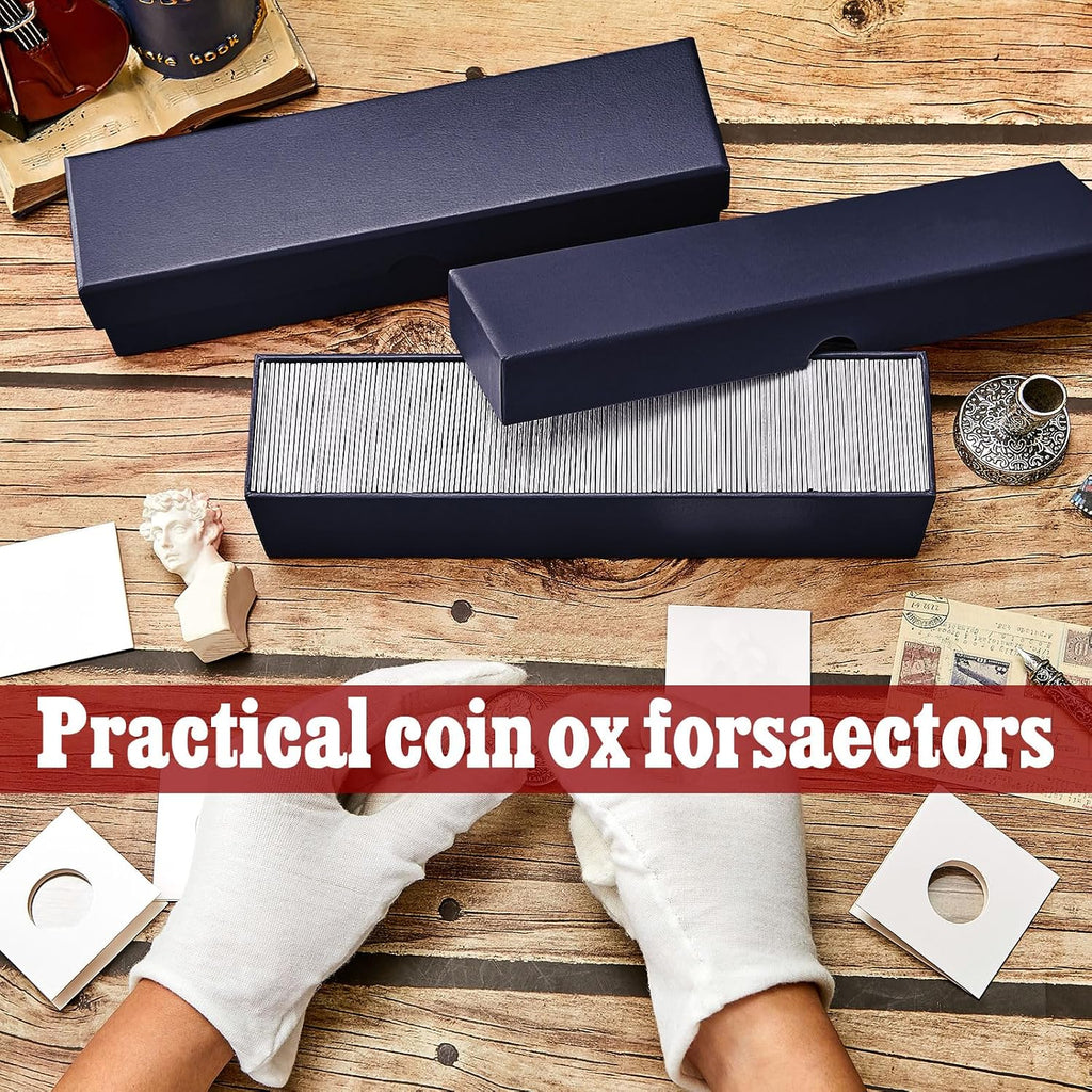 4 Pcs Coin Storage Box 2x2 Inch Flip Collectors Holders, Blue | Cardboard Holders for Coin Collection, Fits Cents