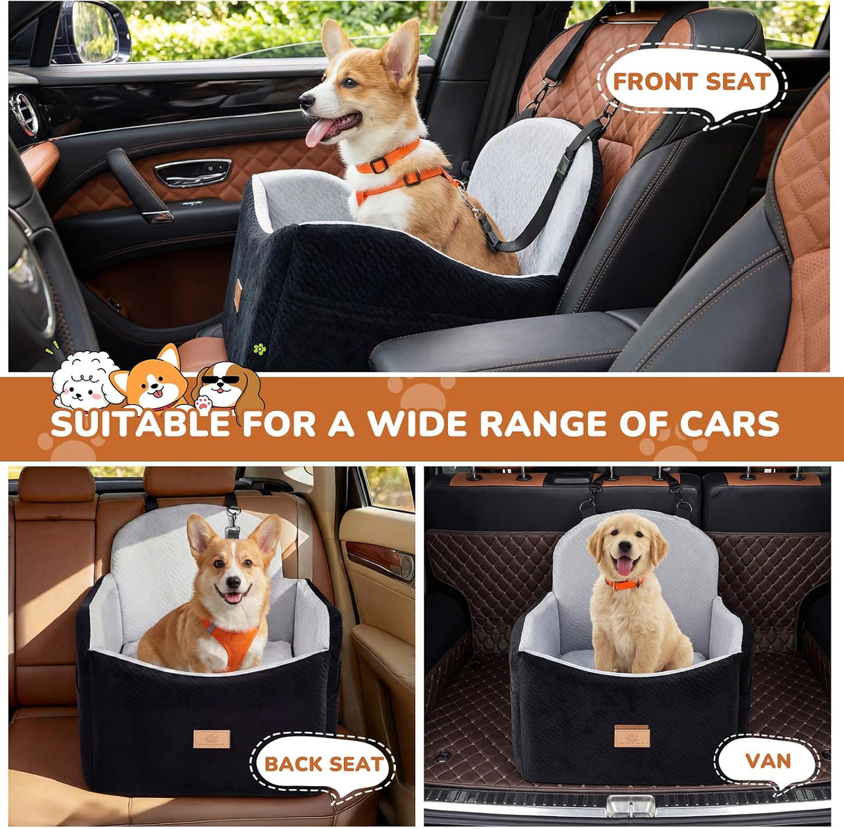 Dog Car Seat for Medium/Small Dogs, Dog Booster Car Seat, Pet Booster Seats Up to 40lbs with Waterproof Layer, 3