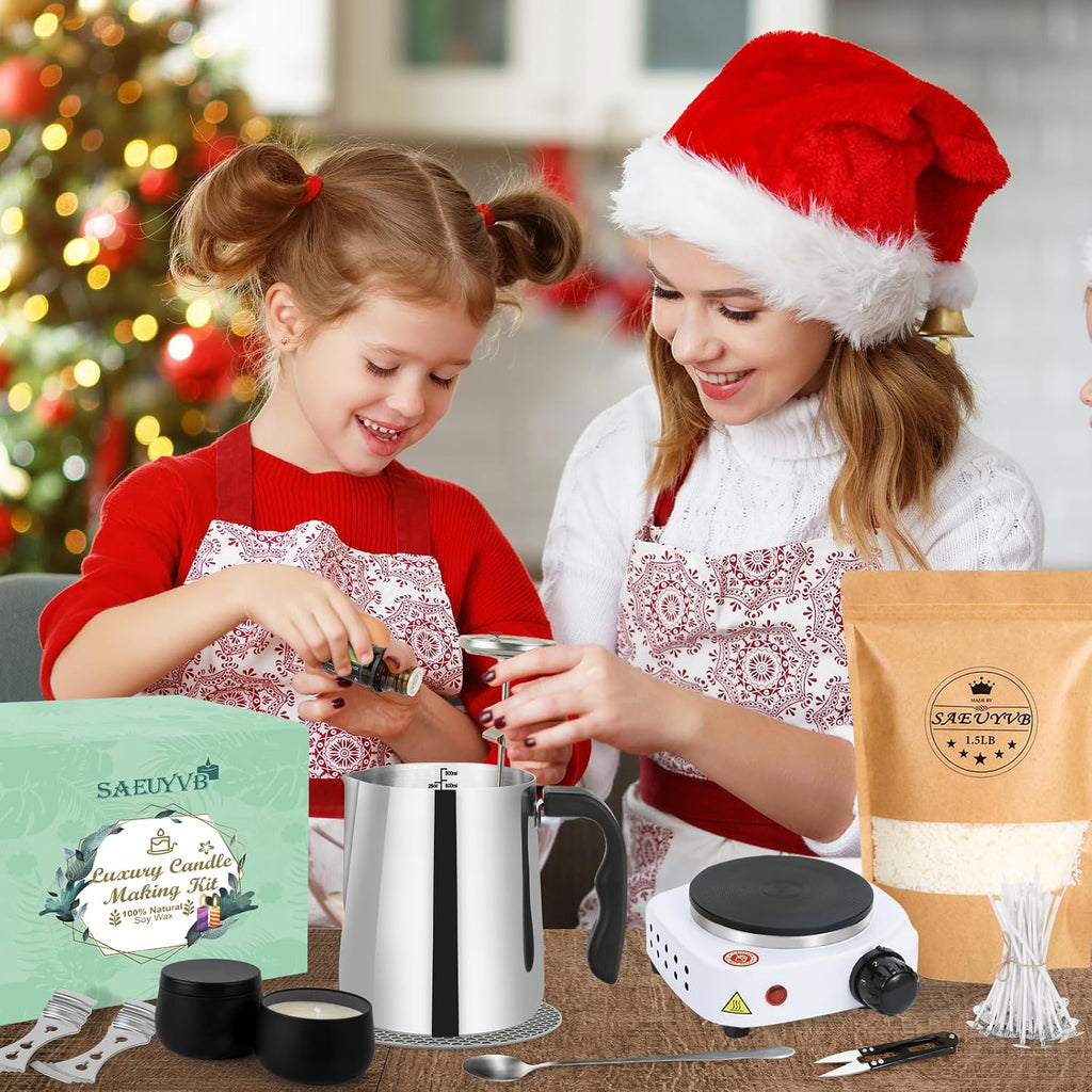 Candle Making Kit,Easy to Make Colored Candle Soy Wax Kit,Including Soy Wax, Wicks,Melting Pot, Tins and More