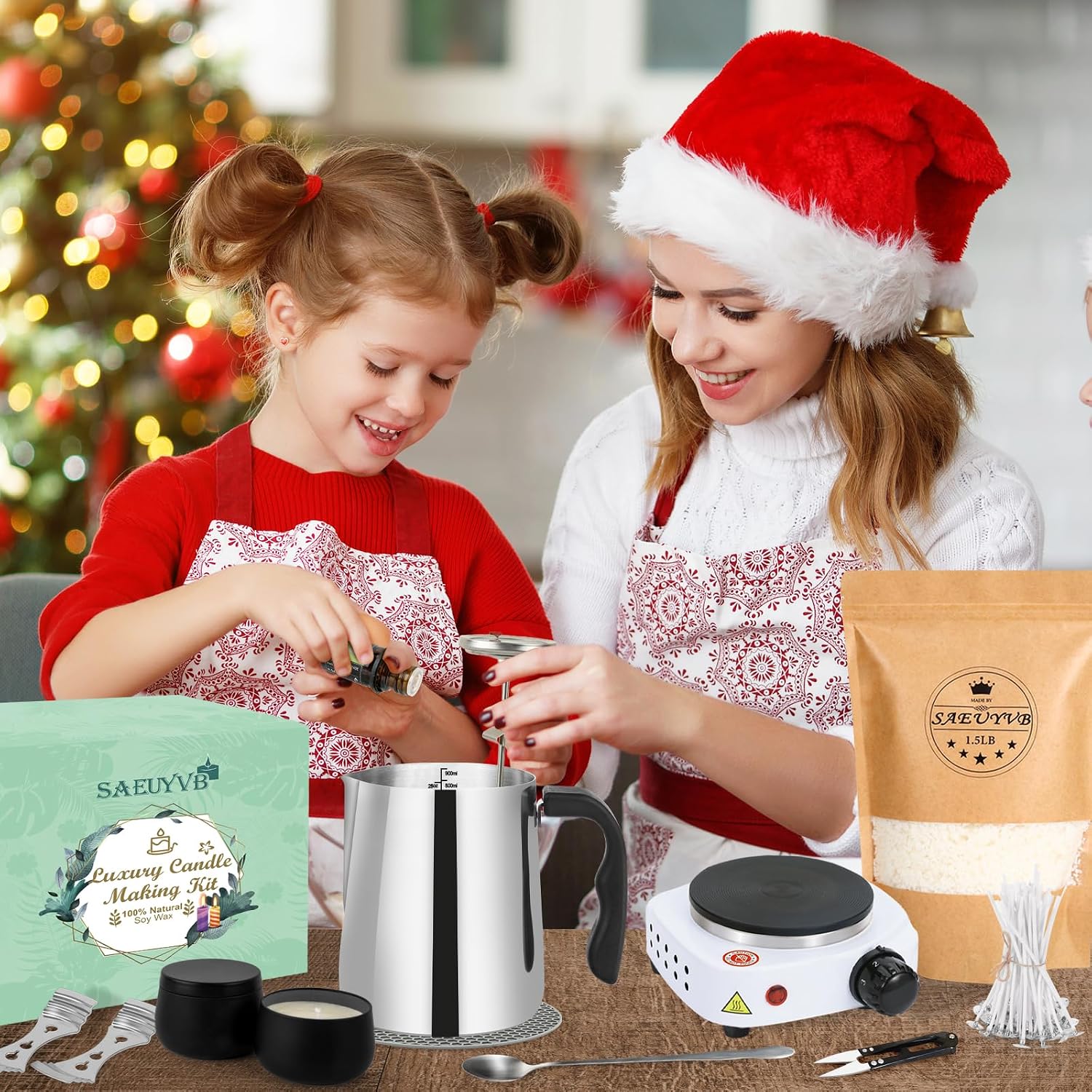 Candle Making Kit,Easy to Make Colored Candle Soy Wax Kit,Including Soy Wax, Wicks,Melting Pot, Tins and More