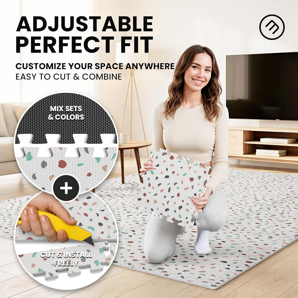 Gym Mats Set - EVA Interlocking Foam Floor Tiles (12.6"x12.6"x0.4") Protective Gym Flooring Sports Home Workout