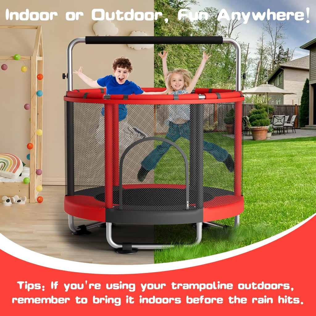 55" Trampoline for Kids with Enclosure, 440lbs Capacity Indoor & Outdoor Toddler Trampoline with Adjustable