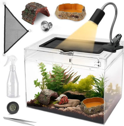 Reptile Terrarium Starter Kit,8 Piece 3.2-Gal Clear PC Hermit Crab Tank