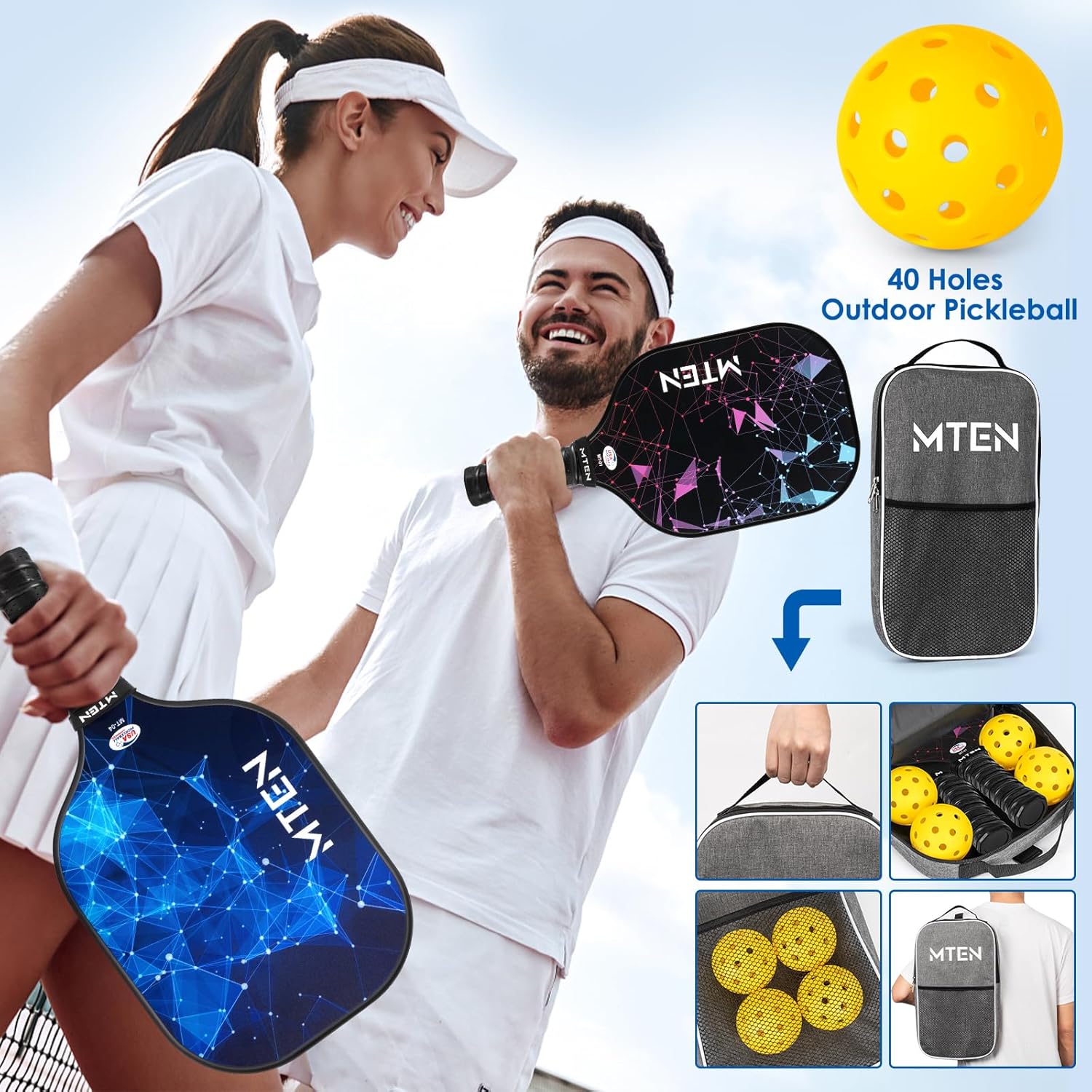 Pickleball Paddles Set of 2/4/1, USAPA Approved Fiberglass Rackets | Lightweight Set for Men, Women, Beginners &