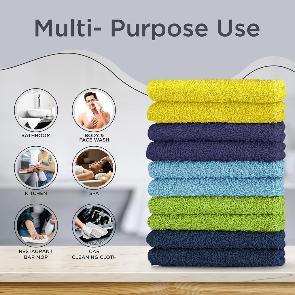 100% Cotton Washcloths 12x12 in, Assorted Set 3 (10 Pack)