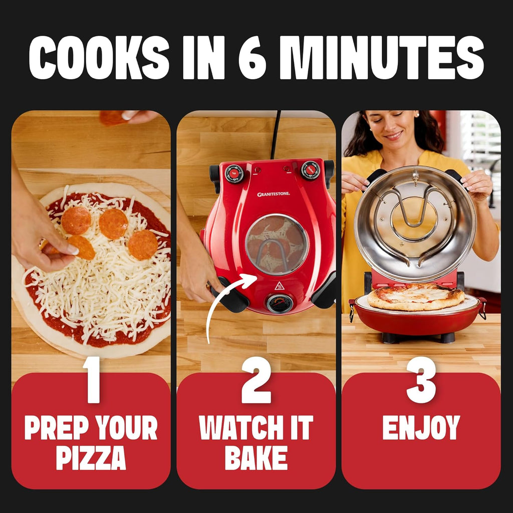 Crispy Crust Pizza Oven by Granitestone – 12 Inch Electric Pizza Oven Indoor Countertop Maker with Ceramic Stone