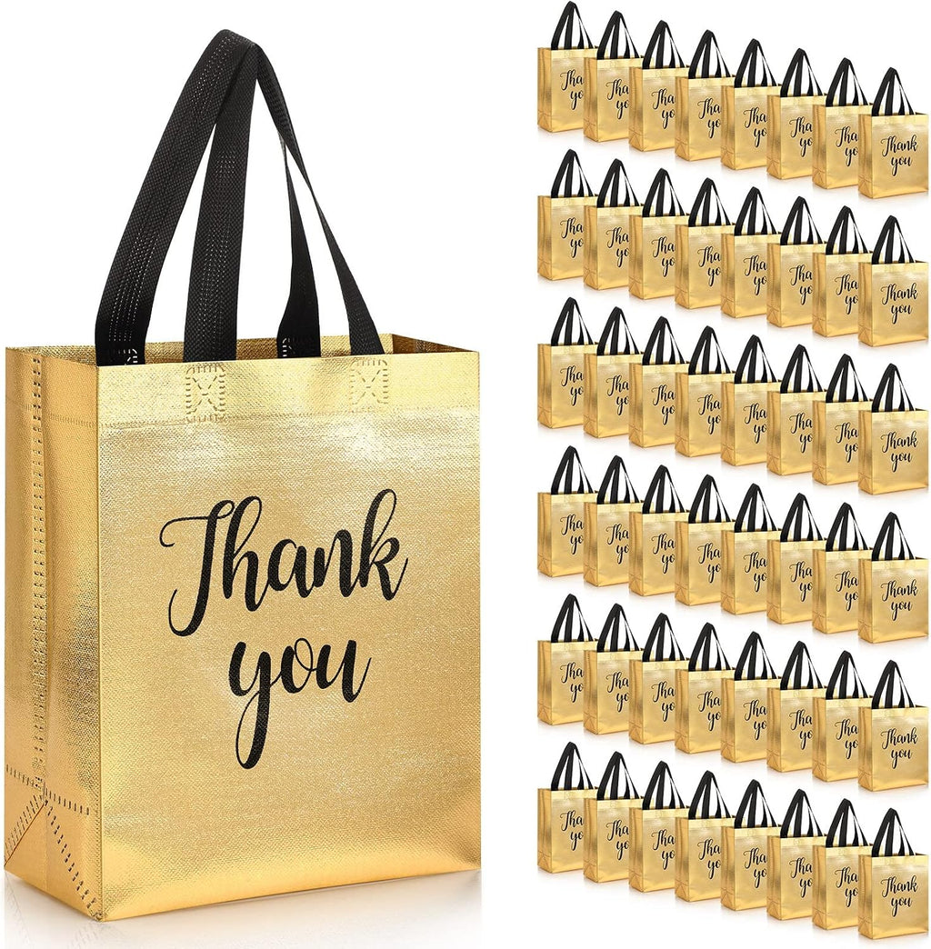 50 Pcs Gold Glossy Thank You Gift Bag with Handles