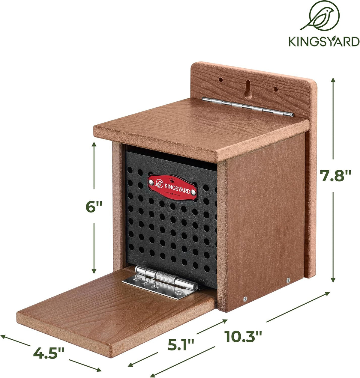 Squirrel Feeder Box for Outside, Recycled Plastic Squirrel Feeder with Removable Metal Front Panel & Perch, Easy to
