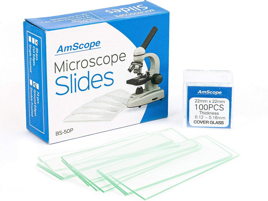 BS-50P-100S-22 Pre-Cleaned Blank Ground Edge Glass Microscope | 50 Pre-Cleaned Microscope Slides with 100 Clear 7/8 x