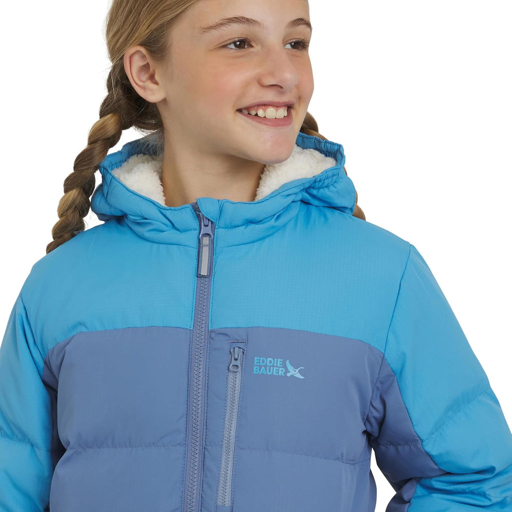 Eddie Bauer Girls' Classic Heavyweight Faux Fur Lined Hooded Insulated Down Jacket