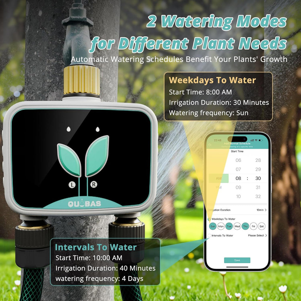 WiFi Water Timer for Garden Hose, 2 Zone Brass Smart Sprinkler Timer | Hose Timer with App Control & Rain