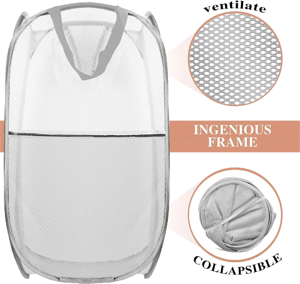 Collapsible Pop Up Laundry Hamper, Extra Large Mesh Foldable Laundry Basket, 28" x 16" x 16", 2 Pack (Black + Grey)