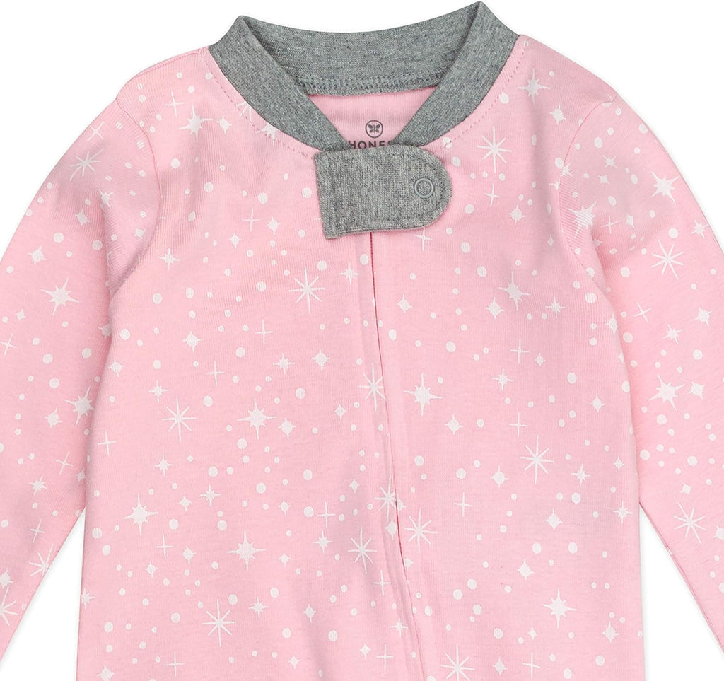 Non-Slip Footed Pajamas One-Piece Sleeper Jumpsuit Zip-Front PJs 100% Organic Cotton for Baby Girls