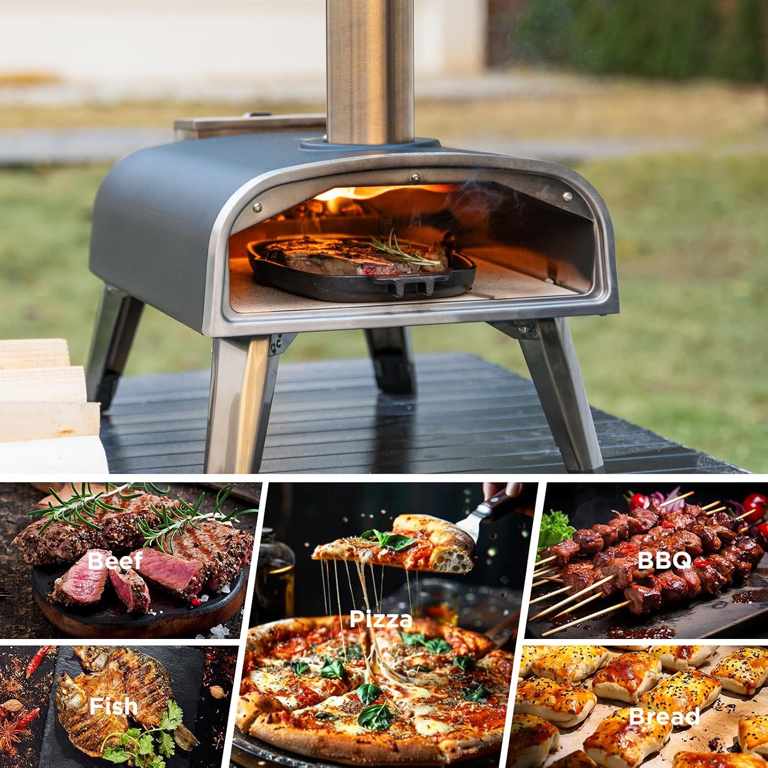 Pizza Oven Outdoor 12" Wood Fired Pizza Ovens Pellet Pizza Stove for outside, Portable Stainless Steel Pizza Oven for