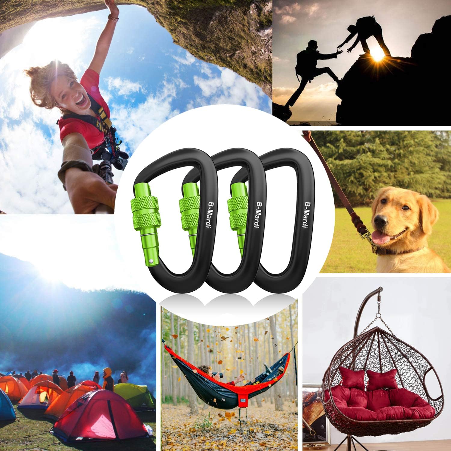 Carabiner Clips Heavy Duty 12kN (2697 lbs)-Lightweight Locking Carabiners for Camping, Hiking, Hammock, Dog Leash