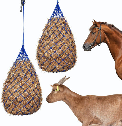 Slow Feed Hay Nets for Horses, 2 Pack, 40 Inch, 2 Inch Holes, Blue