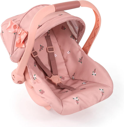 Design: Doll Deluxe Car Seat - Coral Pink Floral - Portable Travel Carrier for Dolls Up to 18", Sunshade & Carry
