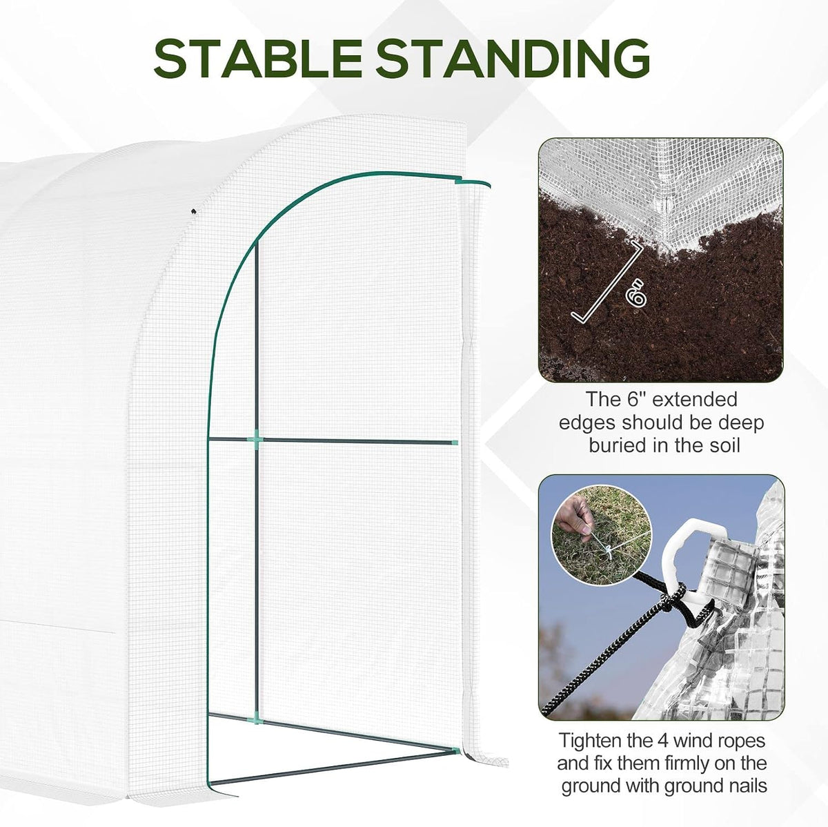 10' x 5' x 7' Lean to Greenhouse Walk-in Green House White | Plant Nursery, 2 Roll-up Doors, Windows, PE Cover, 3