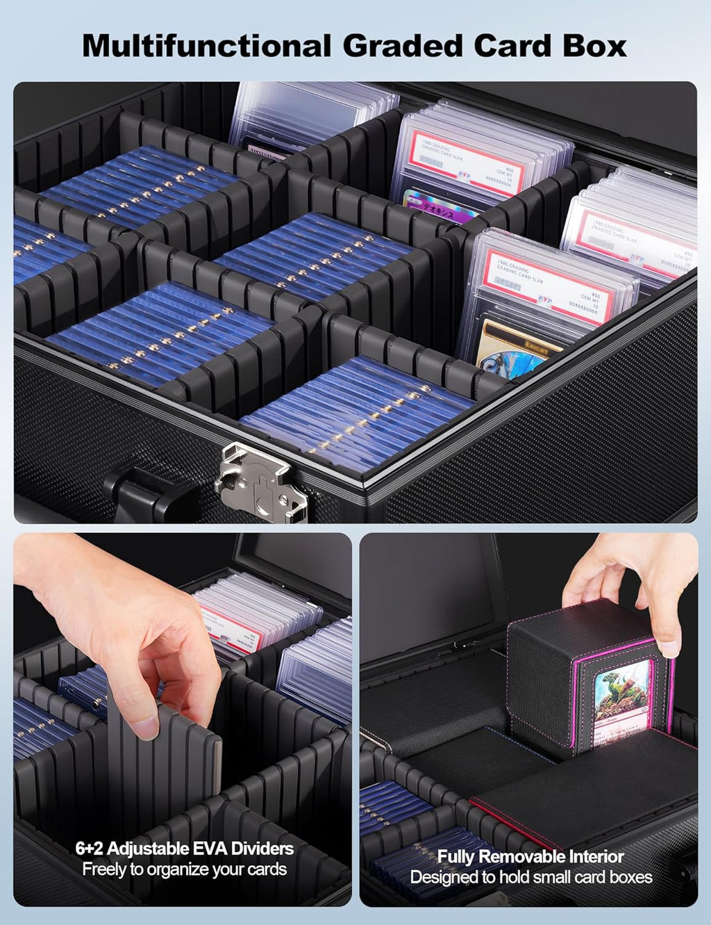 Black Graded Card Storage Box, TSA Lock Slab Case, Display Window | Aluminum Alloy Graded Card Case, Trading Storage
