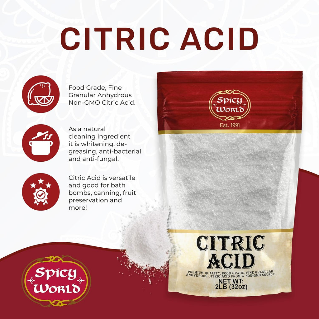 Citric Acid 2 LB Bag - 100% Pure, Food Grade & Non-GMO - Citric Acid Powder For Cleaning, Bath Bombs, Preserving