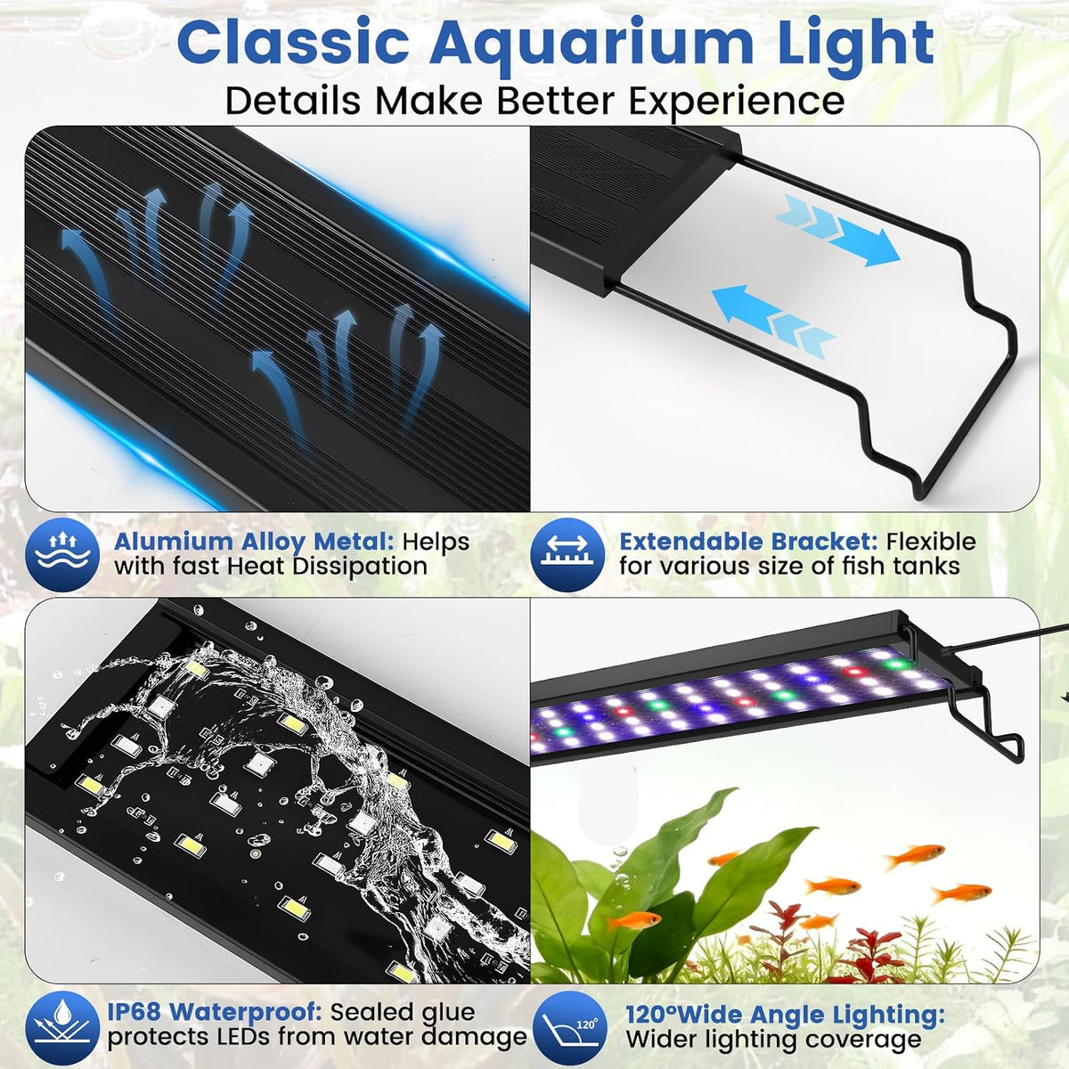 12W LED Aquarium Light, 24/7 & DIY Mode Full Spectrum Fish Tank Light