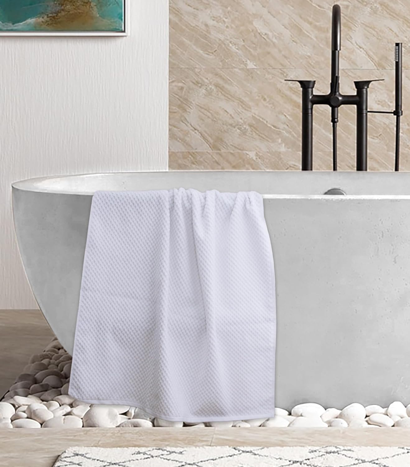 Euro Spa Waffle Weave 6 Piece Towel Set - 100% Cotton - White | 2 Oversized Luxurious Large Bath Towels, 2 Hand