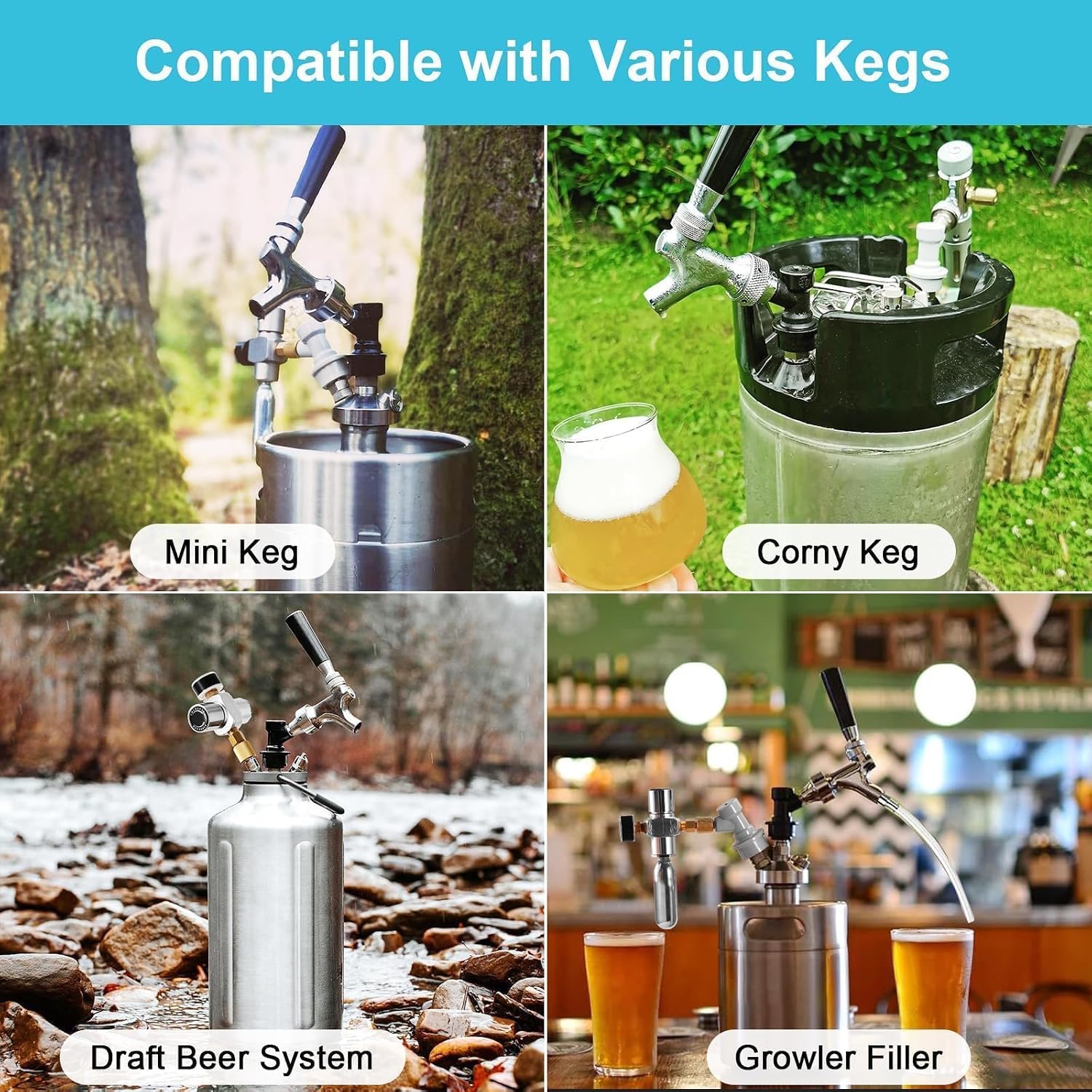 Ball Lock Keg Tap, Self-Closing Beer Faucet for Corny Cornelius Keg | Stainless Core Food Safe, No Leak, Ball Lock
