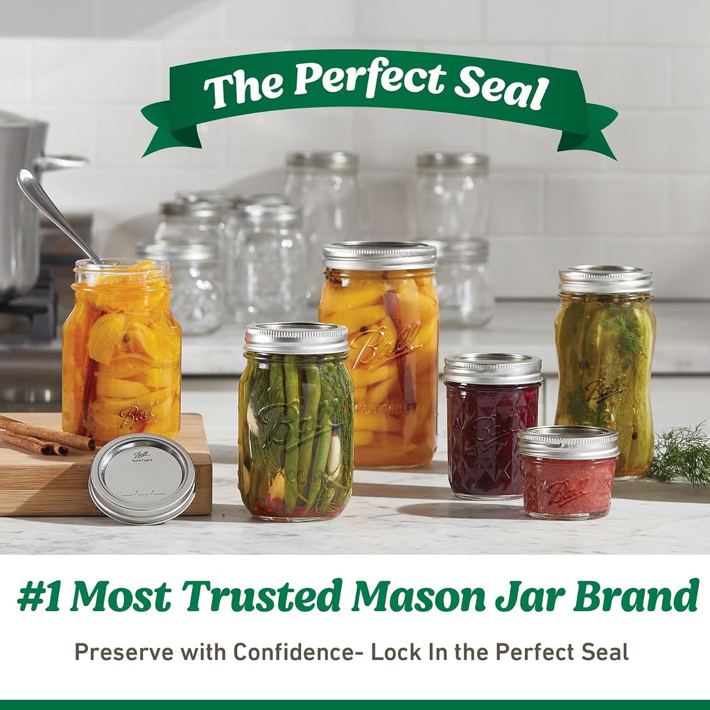 Regular Mouth Easy Label Glass Mason Jars with Lids and Bands, Used for Canning, Pickling, Juice, Jam, Jelly, Pint