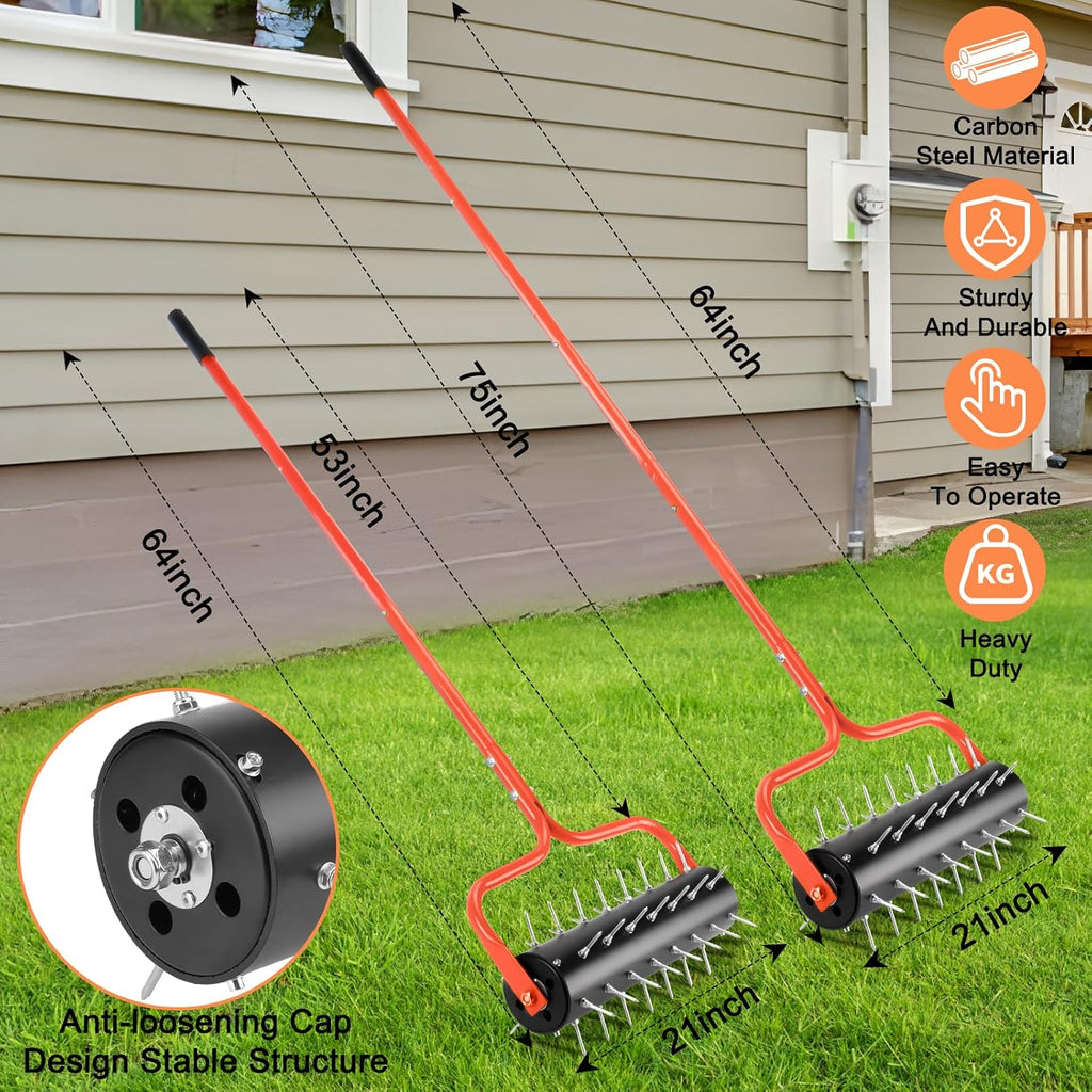 21" Rolling Lawn Aerator, 45 Preassembled Spikes, Only Needs 3-5 Minutes to Assemble, No Looseness, Good Package, 75"