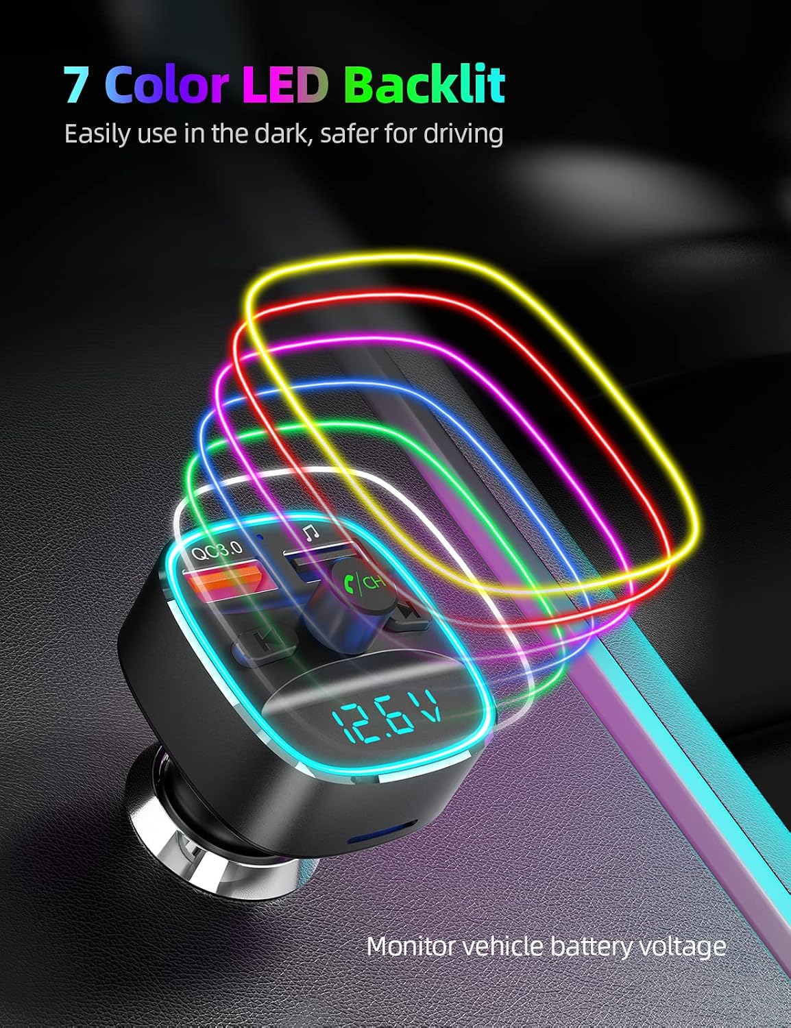 Bluetooth FM Transmitter, Bluetooth Car Adapter with Dual USB Charger Wireless Radio Car Kit MP3 Player Support TF
