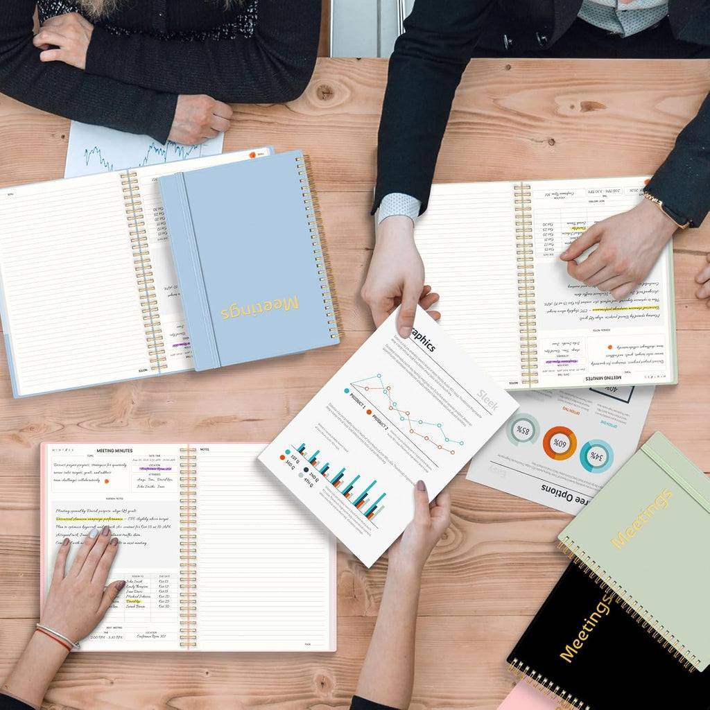 Half Meeting Half Note 7"x10" Notebook for Work – 140 Pages, B5 Size Project Planner for Women&Men, Minutes Organizer