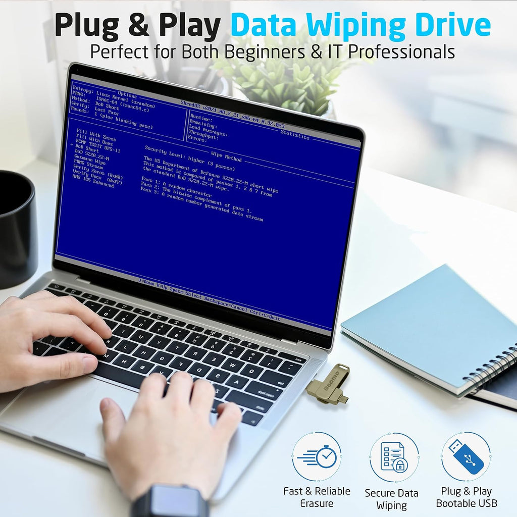 Hard Drive Eraser USB - Securely Wipe HDD, SSD, Flash Drive & SD Card Data Before Selling or Recycling, Permanent