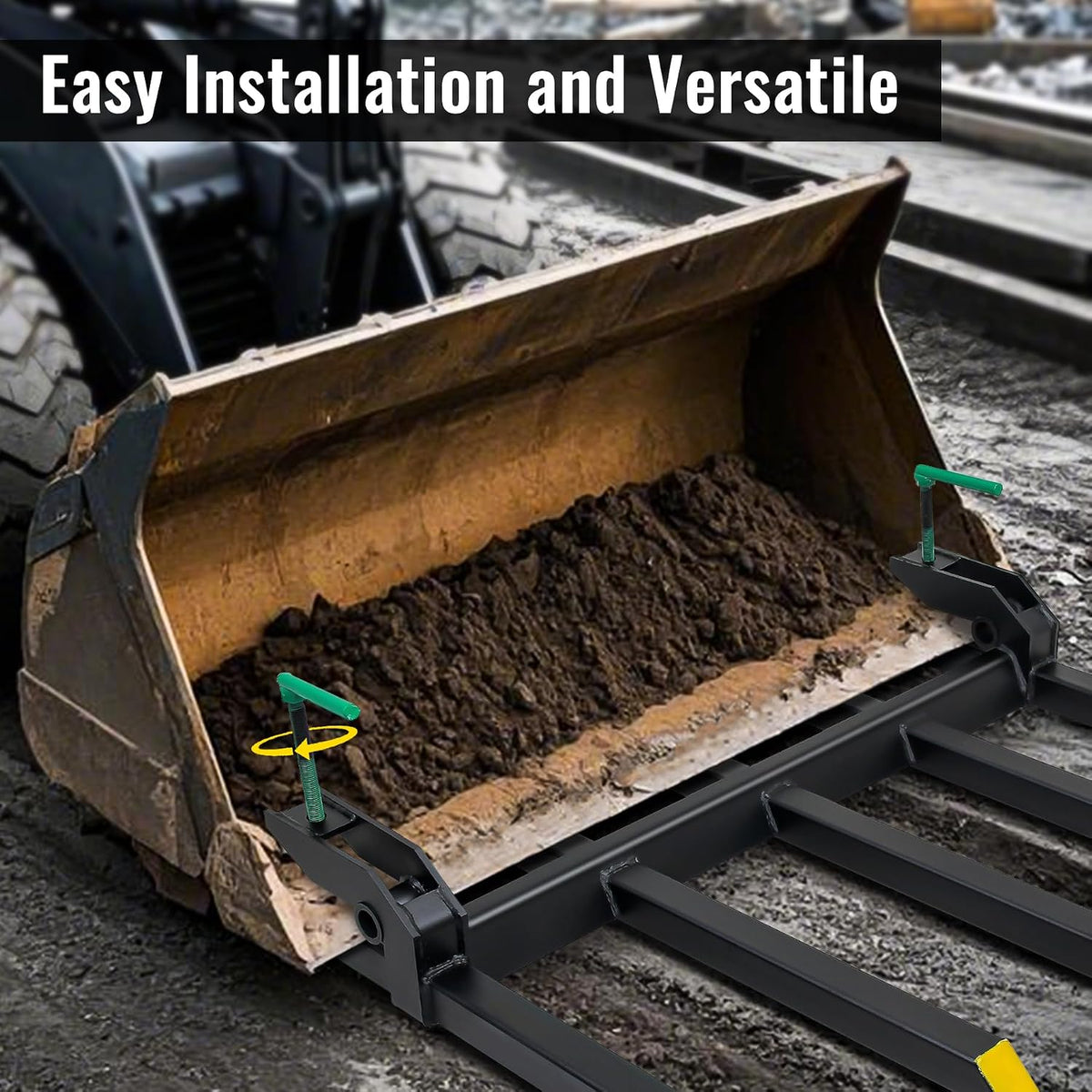 48 Inch Heavy-Duty Clamp-On Pallet Forks with 2500 lb Capacity Attachments, Designed to Fit Loader Buckets, Skid