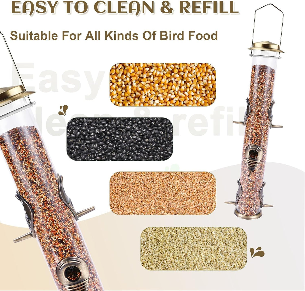 2PK Metal Bird Feeders with 6 Feeding Ports,Tube Bird Feeder with Steel Hanger,Hard Plastic Wild Bird Feeder for